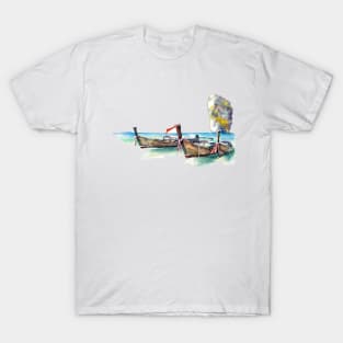 Longtail boats in a lagoon T-Shirt